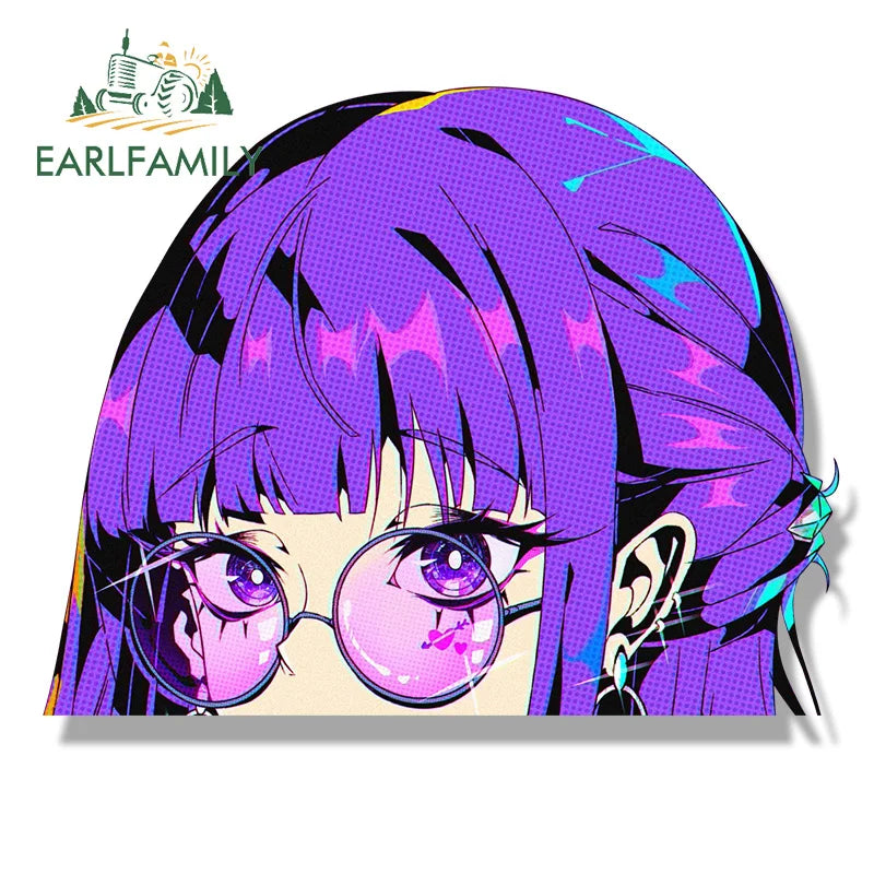 EARLFAMILY Gothic Punk Fern Fanart Car Sticker Hot Anime Sketch Waifu Decal Chibi Big Head Peek Girl Graffiti Cartoon Stickers