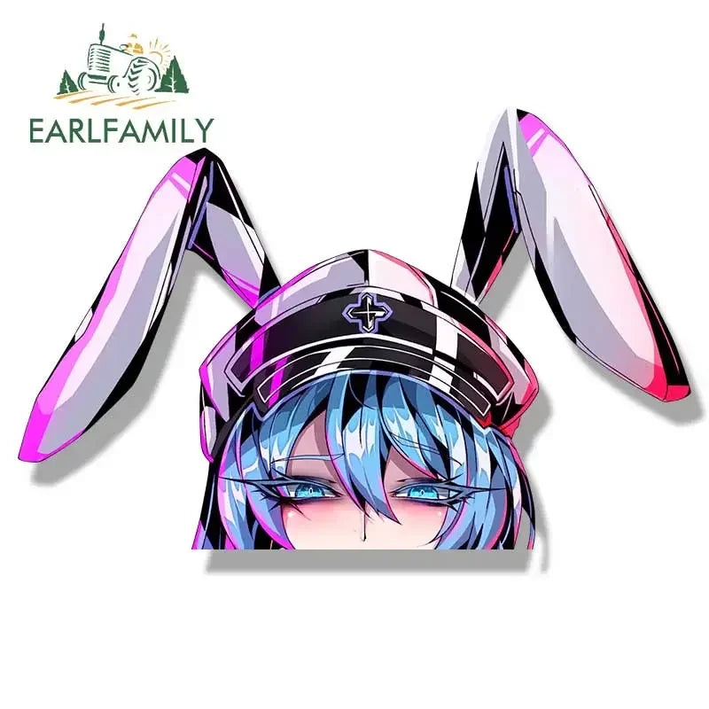 EARLFAMILY Bunny Esdeath Fanart Car Sticker Anime Sketch Waifu Decal JDM Cartoon Peek Girl Graffiti NSFW Stickers Car Wrap