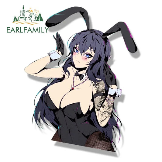 EARLFAMILY Bunny Girl Sakurajima Mai Fanart Car Sticker Janpan Anime Sketch Waifu Decals JDM Cartoon Peek Girl Stickers Car Wrap