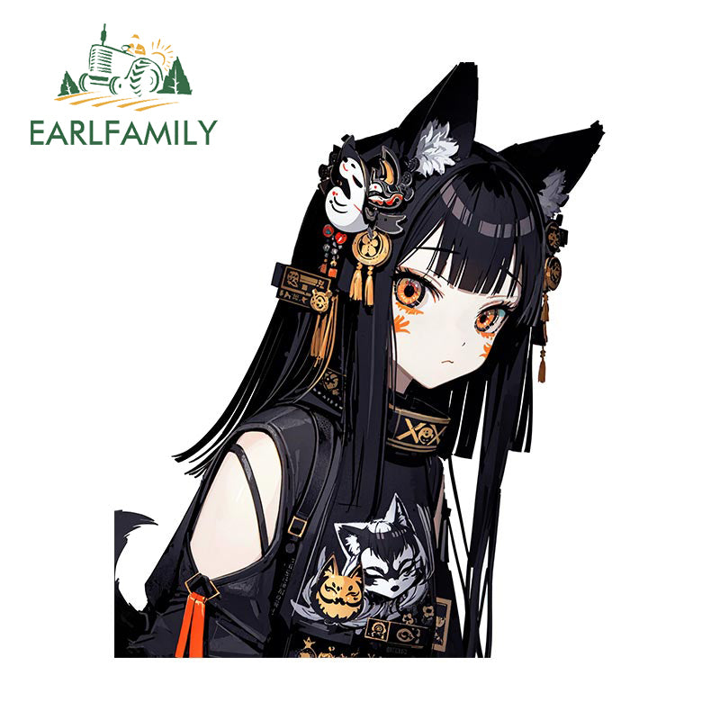 EARLFAMILY 13cm x 10.7cm Cartoon fox girl furry Car Sticker Original waifu Decal JDM Car Racing Graffiti Gothic Peeker Stickers