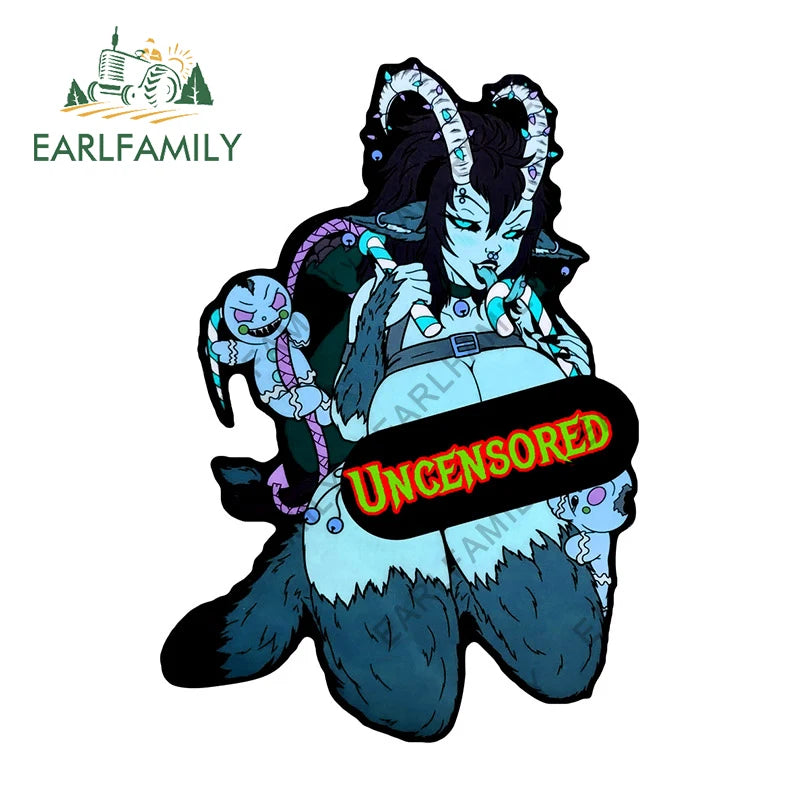 EARLFAMILY 13cm x 9cm Kinky Krampus Car Sticker Window Car Bumper Decal JDM Cartoon Devil Girl Car Styling NSFW Decoration