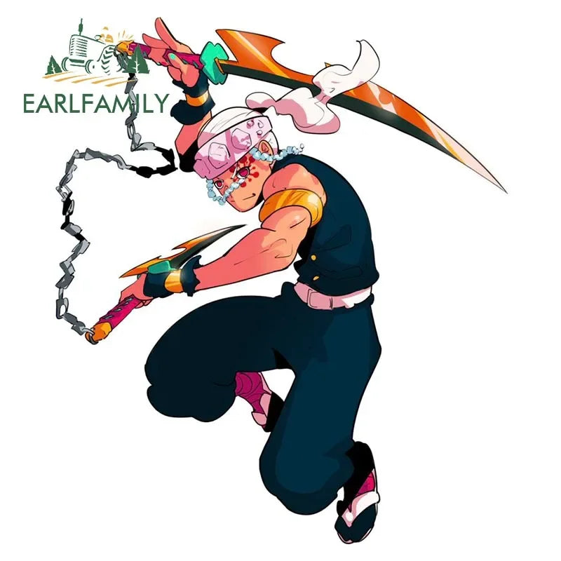 EARLFAMILY Ninja Uzui Tengen Car Sticker Anime Two Sword Style JDM Car Trunk Motorcycle Helmet Decal Vinyl Car Wrap