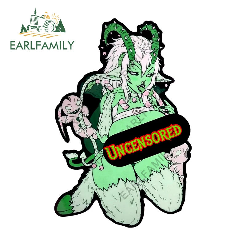 EARLFAMILY 13cm x 9cm Kinky Krampus Car Sticker Window Car Bumper Decal JDM Cartoon Devil Girl Car Styling NSFW Decoration