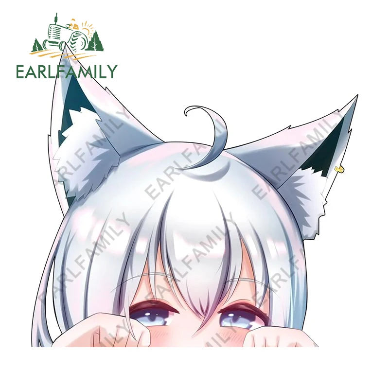 EARLFAMILY 13cm Anime Fubuki Peeker Sticker Big Head Vinyl Cartoon Car Sticker JDM Rear Windshield Trunk Peek Decals Graphics