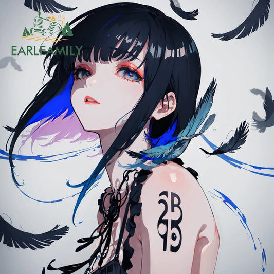 EARLFAMILY Cartoon Lori Fanart Car Sticker Original Peacock Princess Decal Ink Painting Girl Graffiti Window Stickers Car Wrap