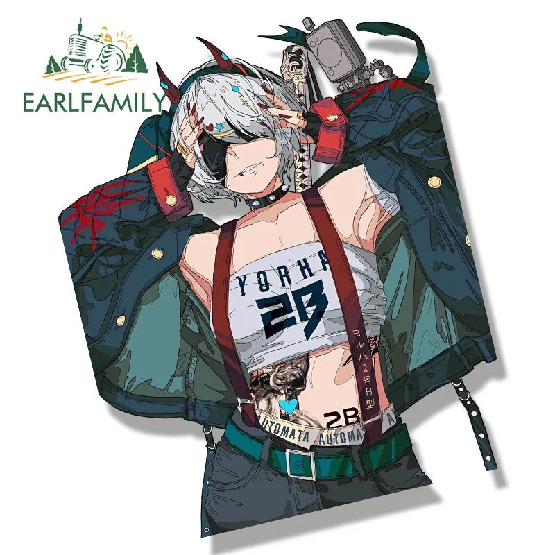 EARLFAMILY Punk Demon 2B Fanart Car Sticker Nier Automata Chibi Big Head Decal Waifu Slap Stickers Graffiti Peeker Car Styling