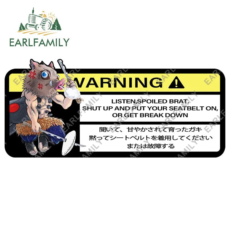 EARLFAMILY 15cm x 5.7cm Cartoon Inosuke Car Sticker for We Die Like Real Men! Warning Decal Anime Car Accessories JDM Stickers