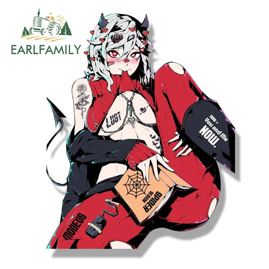 EARLFAMILY Punk Modeus From Helltaker Peeker Car Sticker Cartoon Streetwear Decal Waifu Fanart JDM Peek Stickers Car Accessories