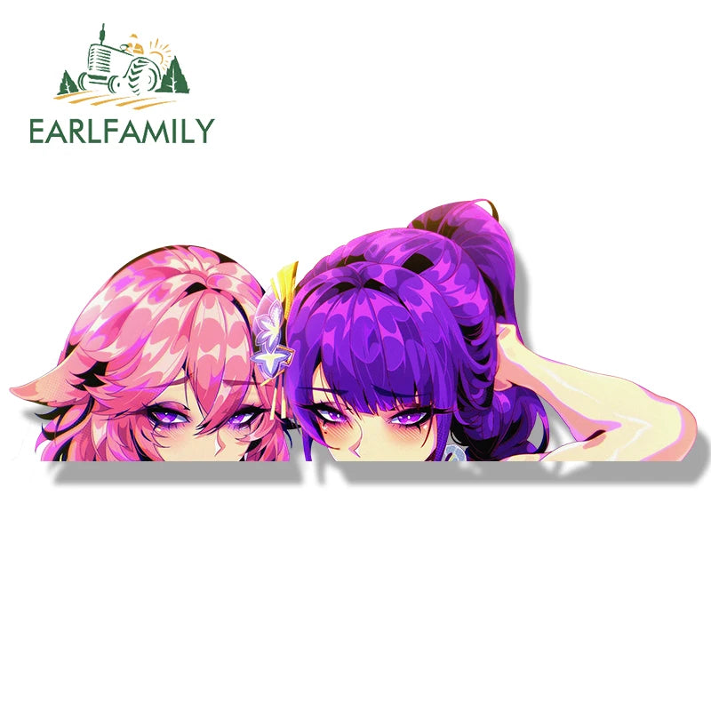 EARLFAMILY Bathrobe RaidenShogun YaeMiko Fanart Car Sticker Genshin Impact Waifu Decal Graffiti Cartoon Peek Girl NSFW Stickers
