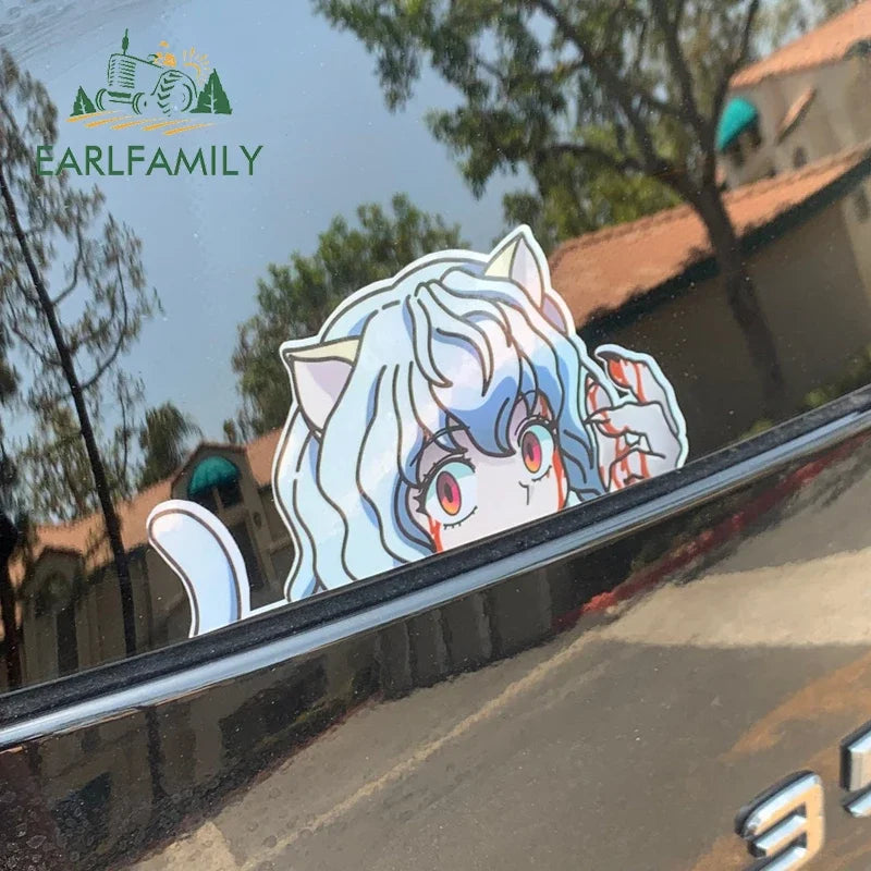 EARLFAMILY 13cm x 7cm Neferpitou Peeker Car Sticker Anime Big Head Decal JDM Car Window Motorcycle Helmet Decoration Car Wrap