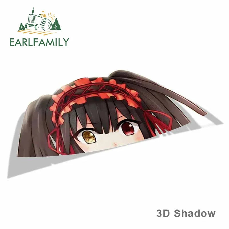 EARLFAMILY Cartoon Car Sticker for Kurumi Tokisaki Peeker Big Head Anime Vinyl Window Trunk Stickers Car Accessories