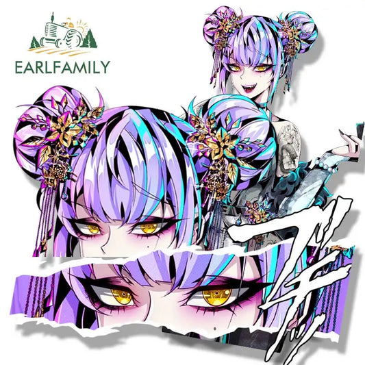 EARLFAMILY Original Gyaru Fanart Car Sticker Gothic Tattoo Girl Waifu Decal JDM Cartoon Peeker Girl Sketch Stickers Car Wrap