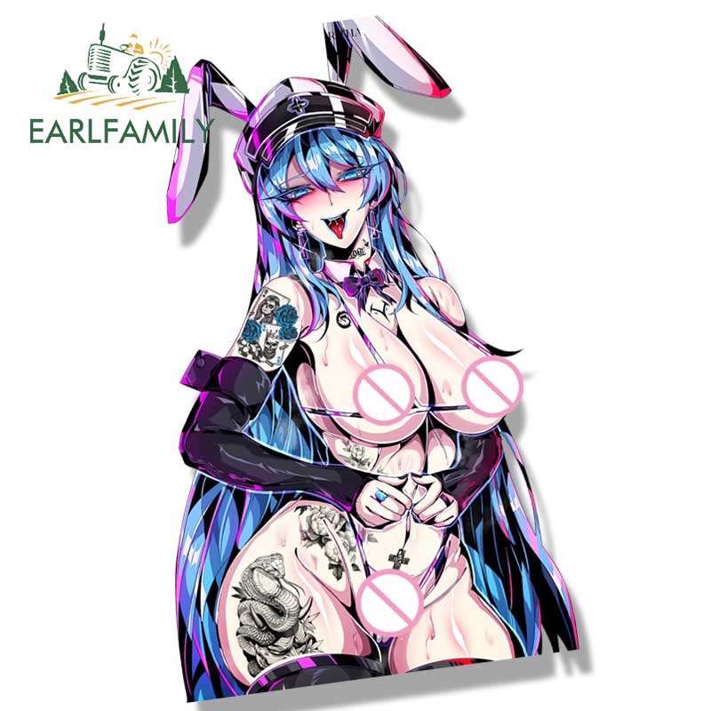 EARLFAMILY Bunny Esdeath Fanart Car Sticker Anime Sketch Waifu Decal JDM Cartoon Peek Girl Graffiti NSFW Stickers Car Wrap