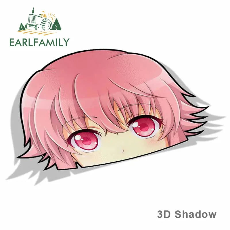 EARLFAMILY Yuno Gasai Peeker Car Sticker Anime Big Head Vinyl Rear Windshield Trunk Decal Car Accessories