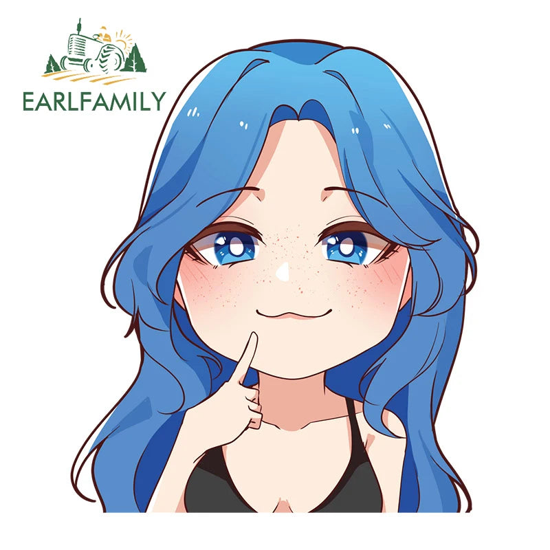 EARLFAMILY 13cm x 10cm Chibi Big Head Girl Car Sticker JDM Original Art Cartoon Decal Vinyl Peek Girl Graffiti Stickers Car Warp
