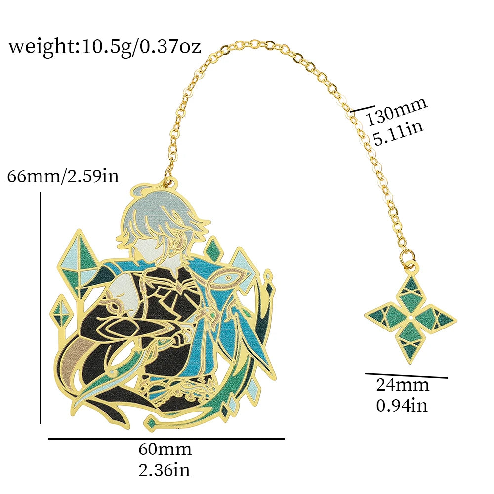 Genshin Impact Metal Bookmarks – Elegant Hollow-Out Chain Pendant, Collectible Souvenir Gift