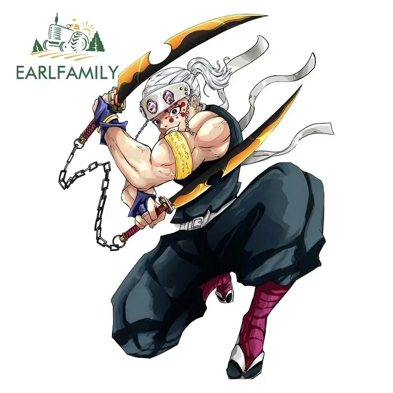 EARLFAMILY Ninja Uzui Tengen Car Sticker Anime Two Sword Style JDM Car Trunk Motorcycle Helmet Decal Vinyl Car Wrap
