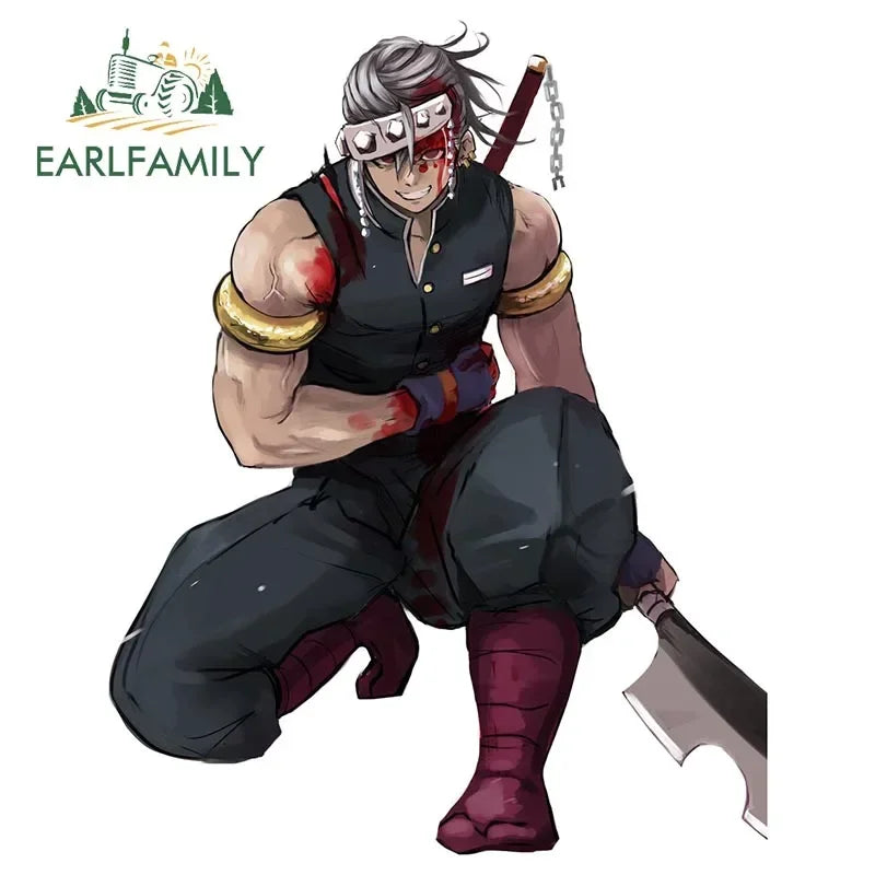 EARLFAMILY Ninja Uzui Tengen Car Sticker Anime Two Sword Style JDM Car Trunk Motorcycle Helmet Decal Vinyl Car Wrap