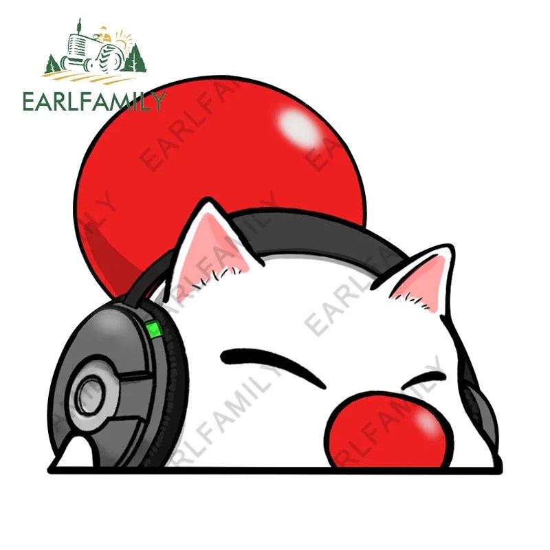 EARLFAMILY 13cm x 10cm Cartoon Moogle Peeker Car Sticker Mascot Chibi Big Head Decal Window Car Bumper Decoration