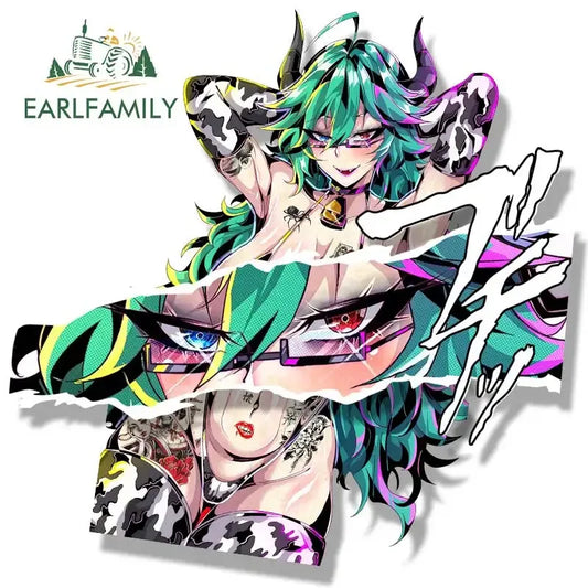 EARLFAMILY Cow Aruna Peek Car Sticker Anime Sketch Waifu Decal Window Trunk Decoration JDM Cartoon Peeker Girl Fanart Stickers