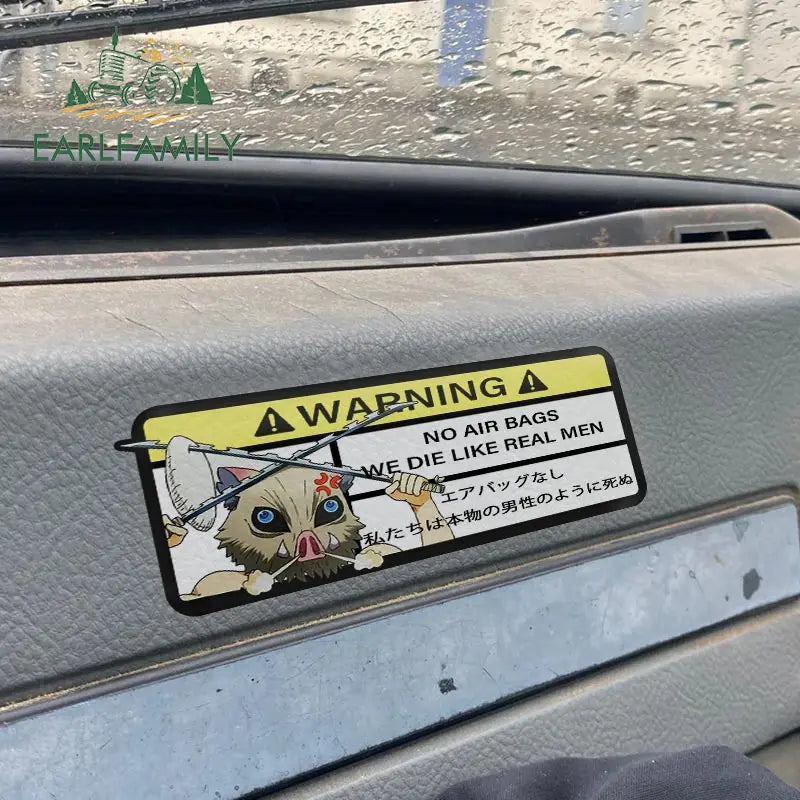 EARLFAMILY 15cm x 5.7cm Cartoon Inosuke Car Sticker for We Die Like Real Men! Warning Decal Anime Car Accessories JDM Stickers