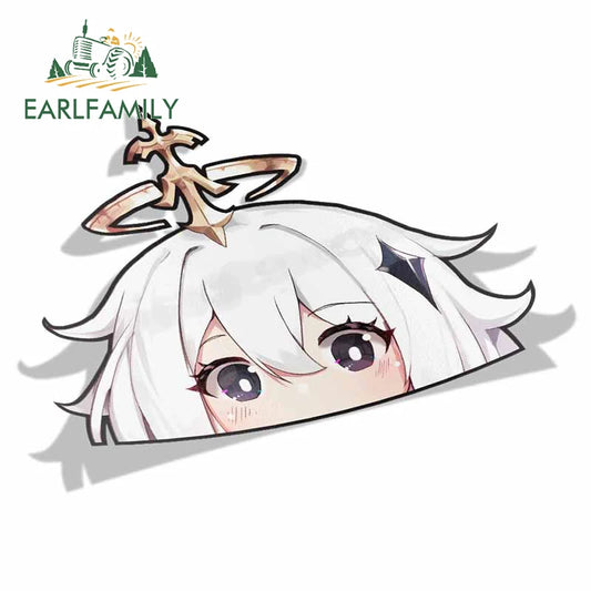 EARLFAMILY Genshin Impact Paimon Peeker Peek Anime Vinyl Car Stickers JDM Window Trunk Bumper Car Accessories