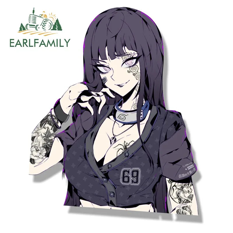 EARLFAMILY Tattoo Ninja Hinata Fanart Car Sticker Anime Sketch Art Hyuuga Hinata Decal JDM Cartoon Peeker Graffiti Stickers