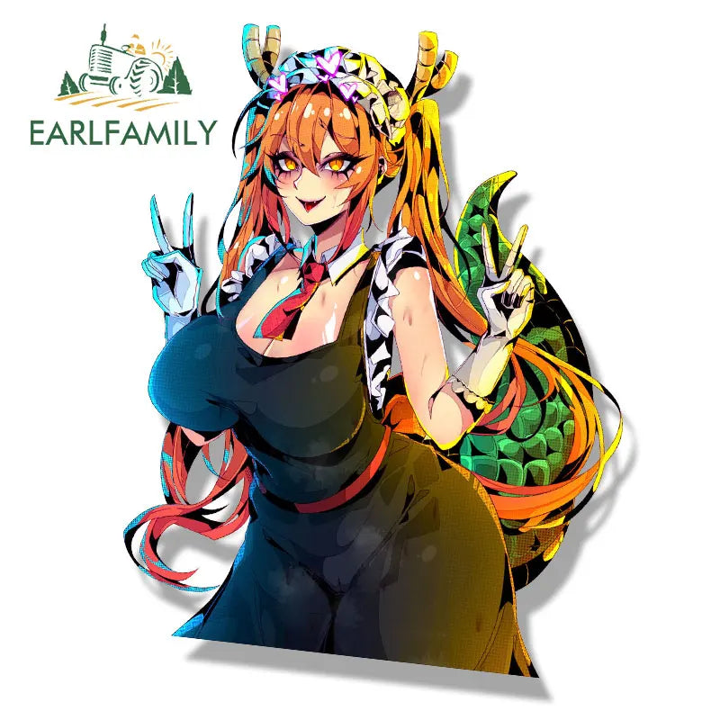 EARLFAMILY Ahegao Tohru Fanart Car Sticker Anime Waifu Decal JDM Heart Eyes Peek Girl Stickers Racing Graffiti Car Accessories