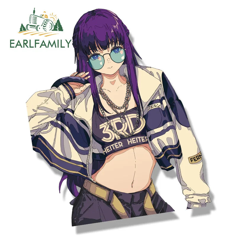 EARLFAMILY Gothic Fern Car Sticker Hot Anime Chibi Big Head Waifu Slap Decal JDM Cartoon Peek Girl Graffiti Stickers Car Styling