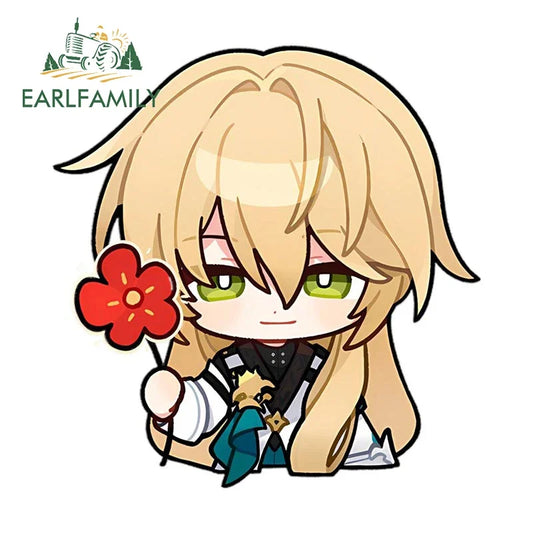 EARLFAMILY Chibi Luocha Rose Car Sticker Big Head Peeker Skateboard Decal JDM Motorcycle Car Racing Graffiti Stickers