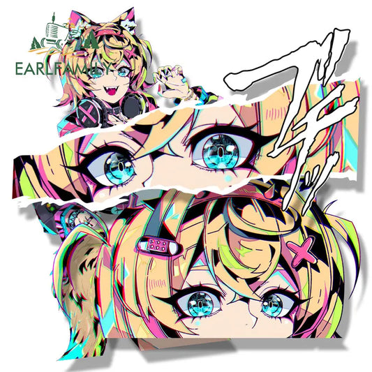 EARLFAMILY Streetwear Mococo Abyssgard Fanart Car Sticker Hololive Sketch Waifu Decal Gothic Punk Girl Peeker Sticker Car Wrap