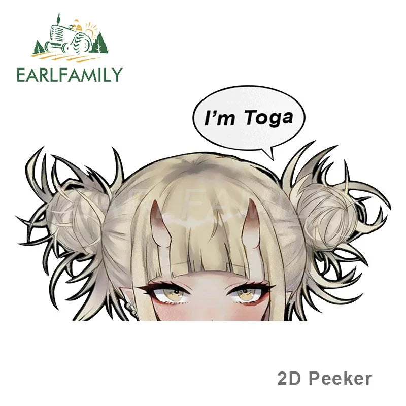 EARLFAMILY Cartoon Car Sticker for Himiko Toga Peeker Peek Anime Vinyl Stickers JDM Window Trunk Bumper Decal