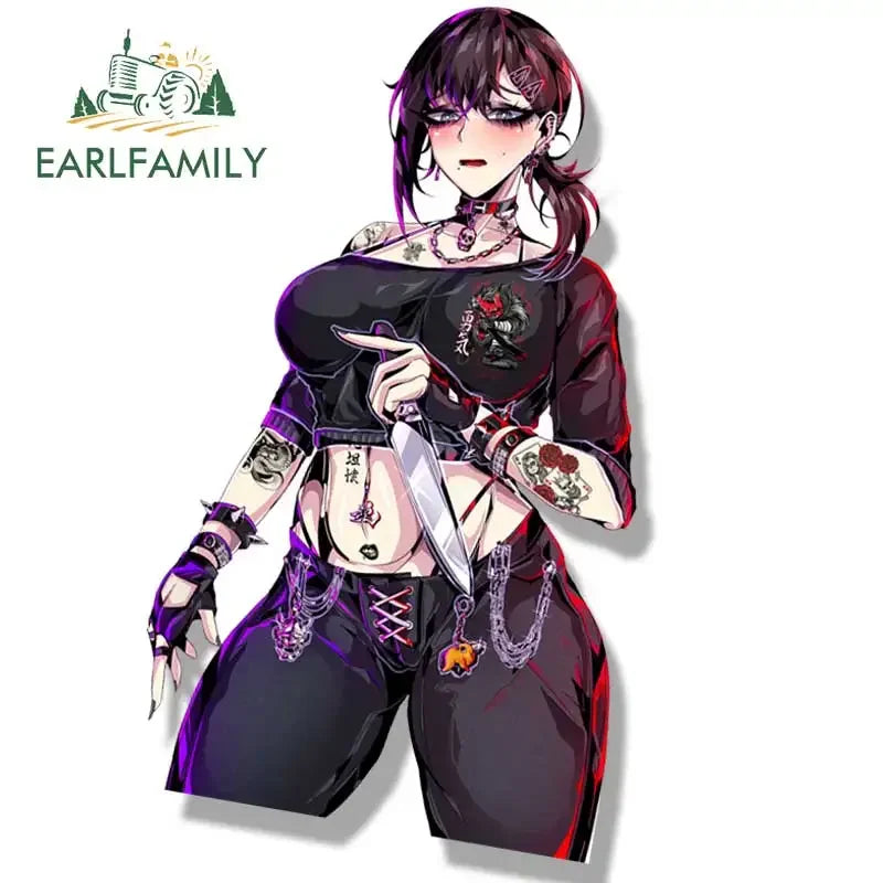 EARLFAMILY Gothic Kobeni Fanart Car Sticker Anime Sketch Waifu Decal JDM Tattoo Ahegao Girl Graffiti Peek Stickers