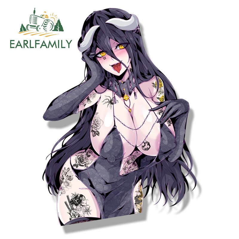 EARLFAMILY Gyaru Albedo Fanart Car Sticker Anime Sketch Waifu Decal JDM Cartoon Peek Girl Graffiti Stickers Car Wrap