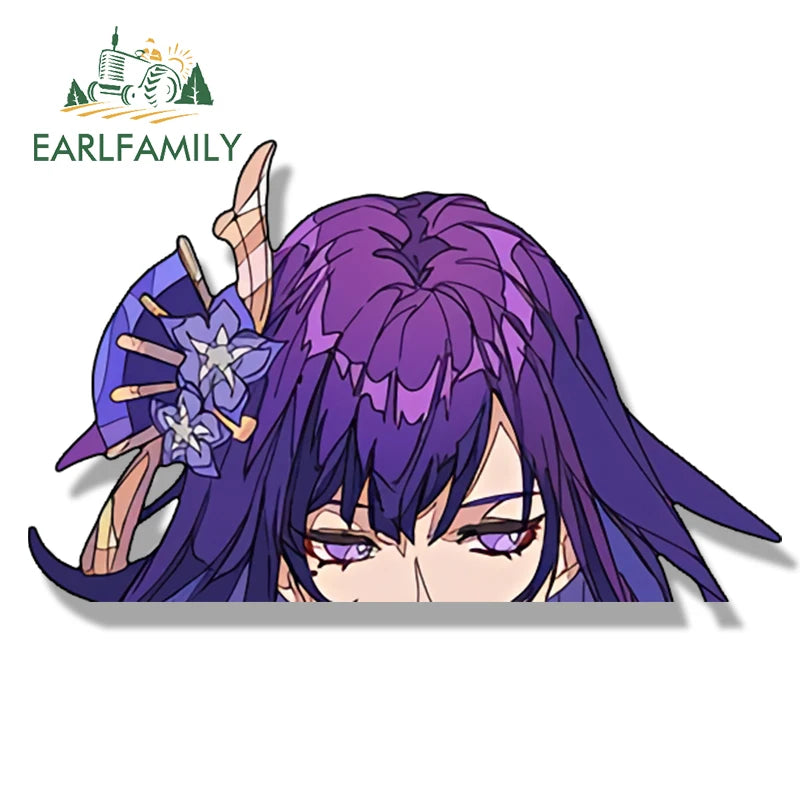 EARLFAMILY Raiden Ei Fanart Car Sticker Genshin Impact Slap Decal Chibi Big Head Waifu Peek Girl Graffiti Raiden Shogun Stickers