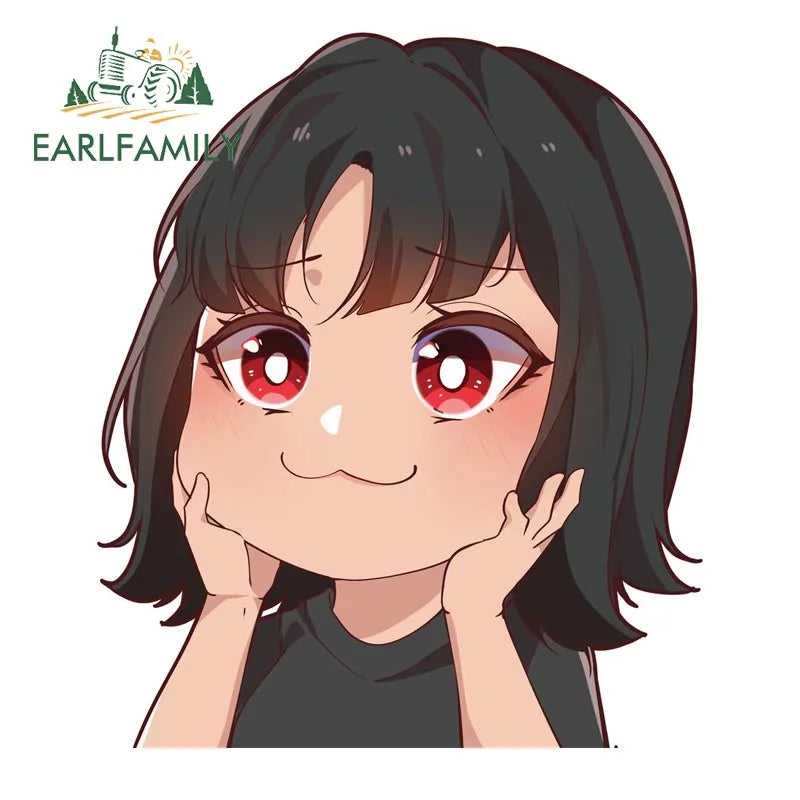 EARLFAMILY 13cm x 10cm Chibi Big Head Girl Car Sticker JDM Original Art Cartoon Decal Vinyl Peek Girl Graffiti Stickers Car Warp