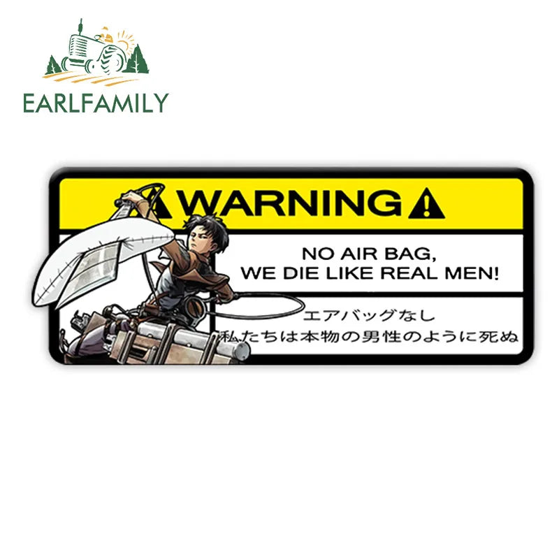 EARLFAMILY 15cm x 5.7cm Cartoon Inosuke Car Sticker for We Die Like Real Men! Warning Decal Anime Car Accessories JDM Stickers