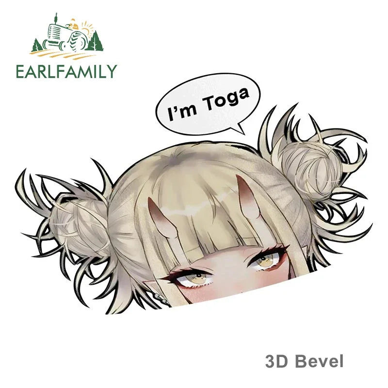 EARLFAMILY Cartoon Car Sticker for Himiko Toga Peeker Peek Anime Vinyl Stickers JDM Window Trunk Bumper Decal