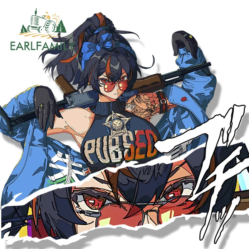 EARLFAMILY Zenless Zone Zero Zhu Yuan Fanart Car Sticker Anime Sketch Waifu Decal Cartoon Peek Girl Stickers Car Accessories