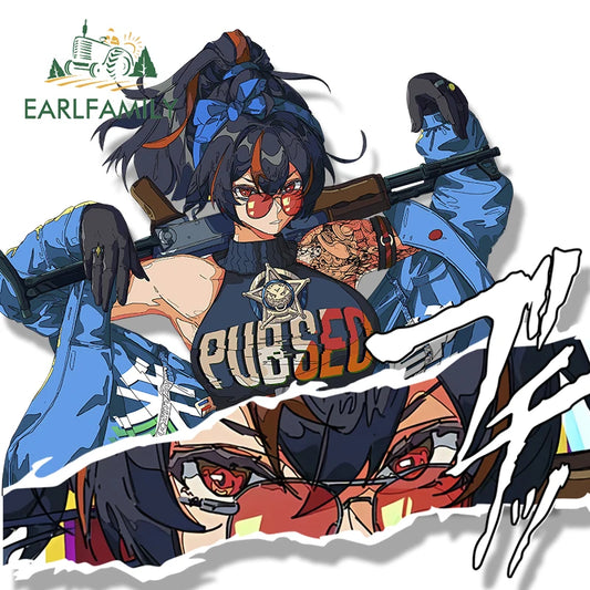 EARLFAMILY Zenless Zone Zero Zhu Yuan Fanart Car Sticker Anime Sketch Waifu Decal Cartoon Peek Girl Stickers Car Accessories