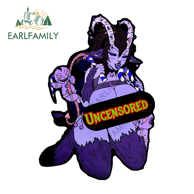 EARLFAMILY 13cm x 9cm Kinky Krampus Car Sticker Window Car Bumper Decal JDM Cartoon Devil Girl Car Styling NSFW Decoration