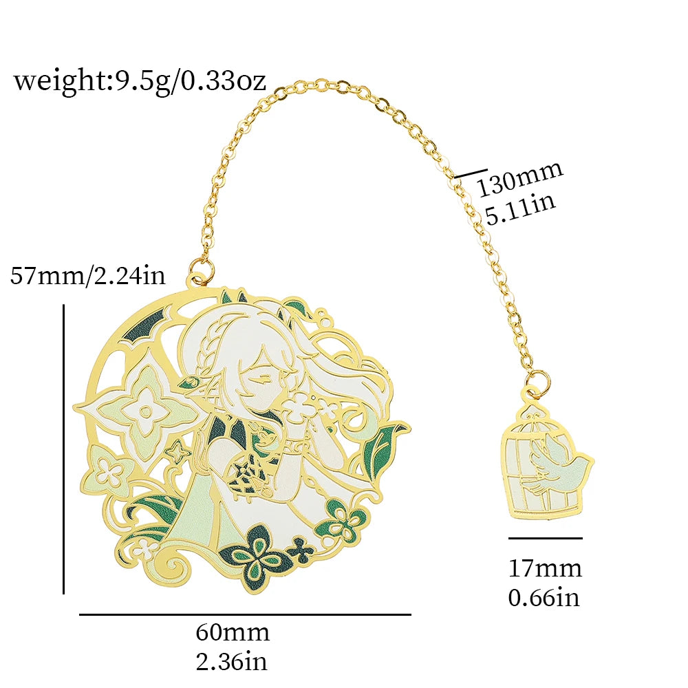 Genshin Impact Metal Bookmarks – Elegant Hollow-Out Chain Pendant, Collectible Souvenir Gift