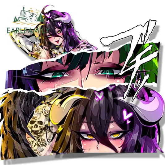 EARLFAMILY Ahegao Albedo Peek Car Sticker Anime Sketch Waifu Fanart Decal JDM Gothic Tattoo Girl Graffiti Stickers Car Wrap
