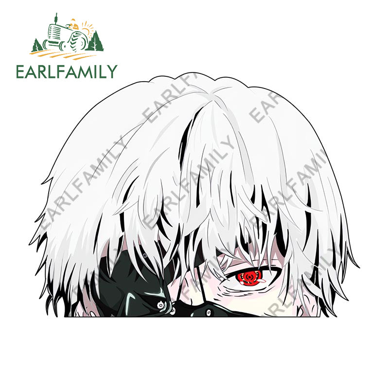 EARLFAMILY 13cm x 9cm Cartoon Kaneki Ken Peeker Car Sticker Chibi Big Head Decal JDM Window Car Bumper Decoration