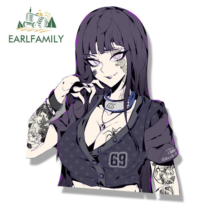 EARLFAMILY Tattoo Ninja Hinata Fanart Car Sticker Anime Sketch Art Hyuuga Hinata Decal JDM Cartoon Peeker Graffiti Stickers