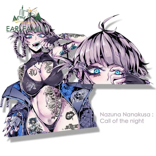 EARLFAMILY Punk Nazuna Nanakusa Fanart Car Sticker Anime Waifu Decal JDM Cartoon Peeker Girl Graffiti Stickers Car Wrap
