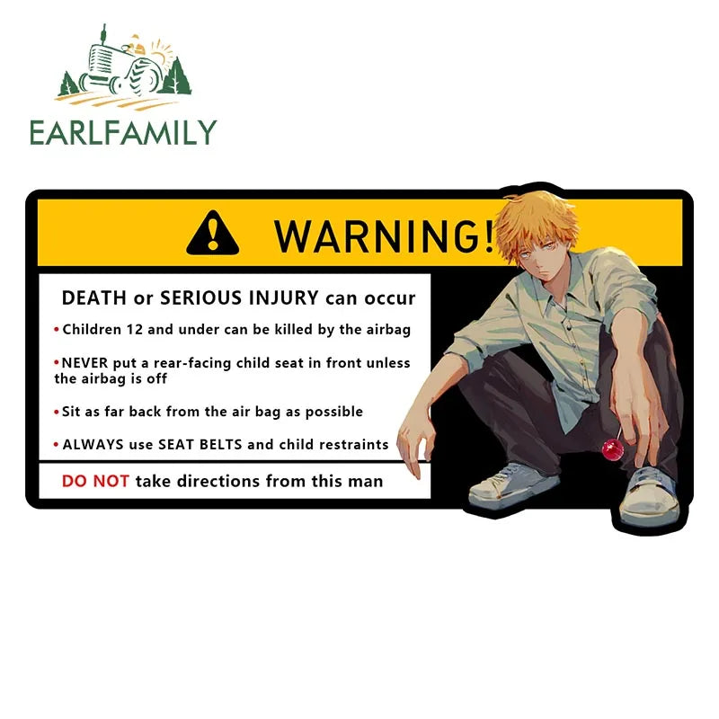 EARLFAMILY Makima Power Car Sticker Warning Decal Cartoon Denji Anime Pochita Vinyl JDM Window Trunk Bumper Sticker