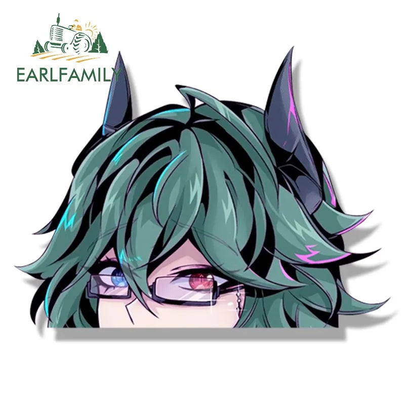 EARLFAMILY Streetwear Tattoos Aruna Car Sticker Anime Sketch Waifu Decal Window Decor JDM Cartoon Peeker Girl Fanart Stickers