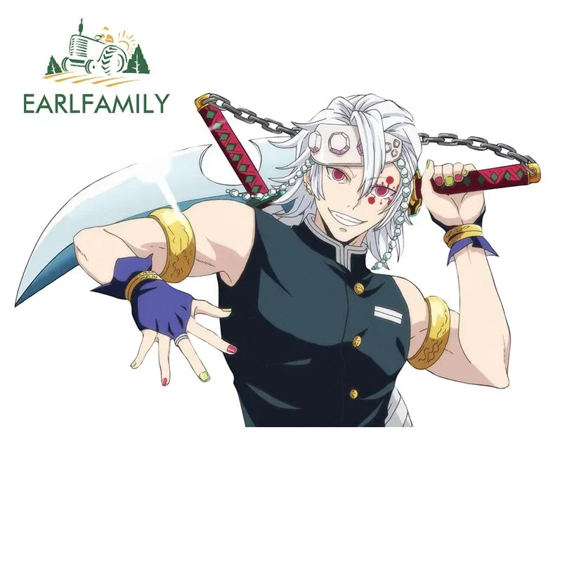 EARLFAMILY Ninja Uzui Tengen Car Sticker Anime Two Sword Style JDM Car Trunk Motorcycle Helmet Decal Vinyl Car Wrap