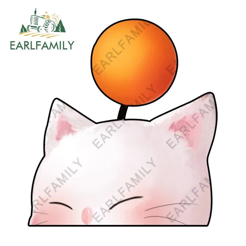 EARLFAMILY 13cm x 10cm Cartoon Moogle Peeker Car Sticker Mascot Chibi Big Head Decal Window Car Bumper Decoration